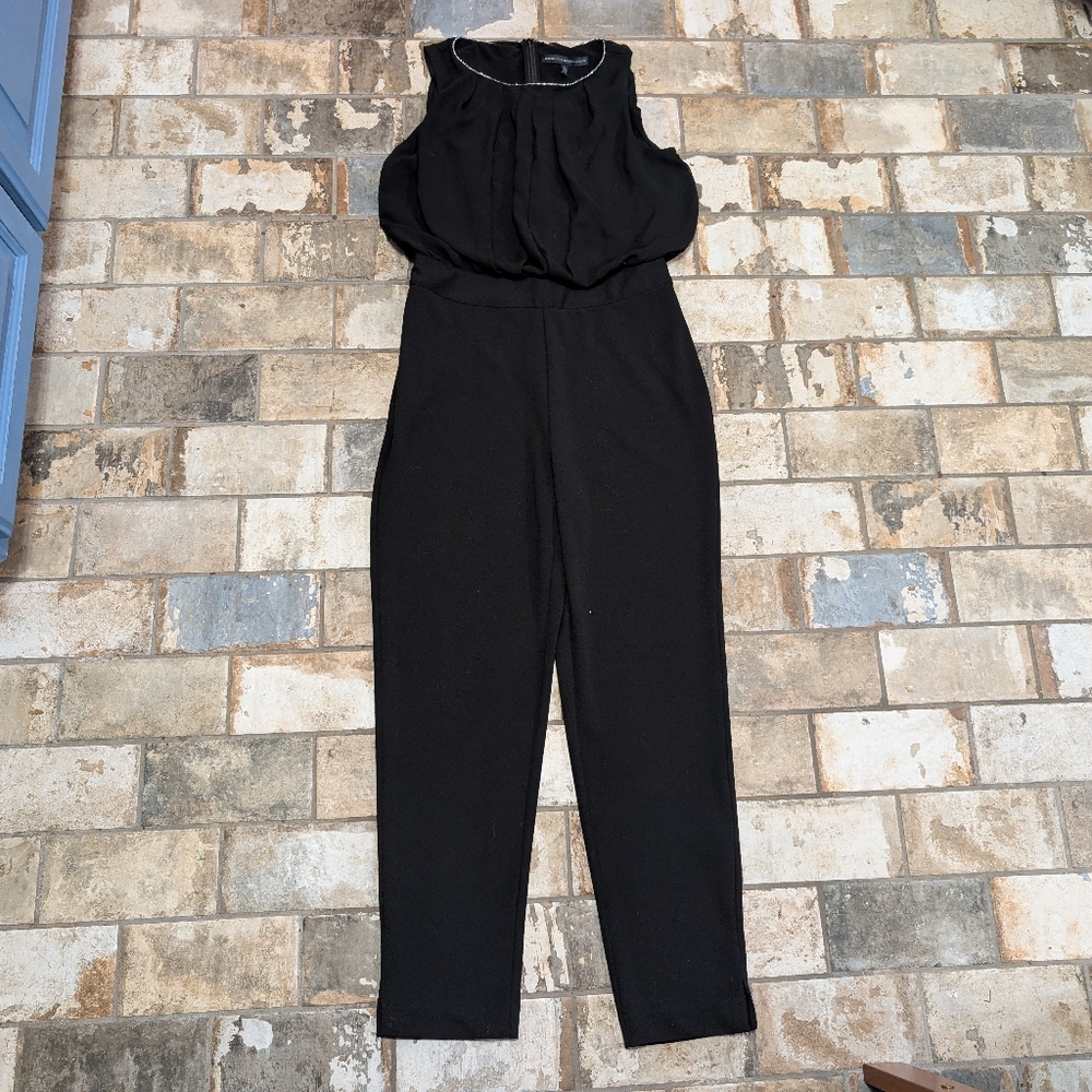 White House Black Market Black Jumpsuit Size 6 Silver Trim Neckline Sleeveless